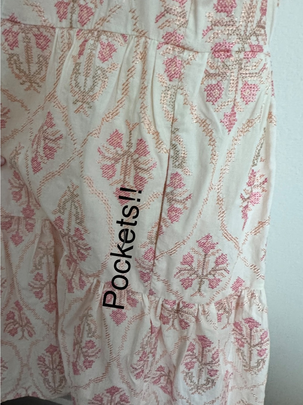 Cream and Pink embroidered Tiered Dress - Picture 4 of 6